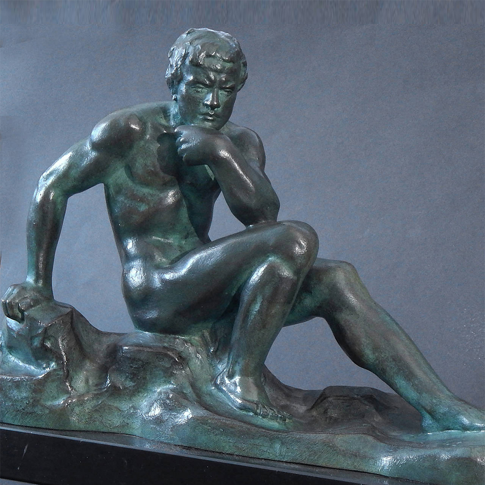 bronze meditation male nude sculpture sitting